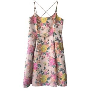 Adrianna Papell Pink Floral Jacquard Fit Flare Cocktail Dress Nwt 16